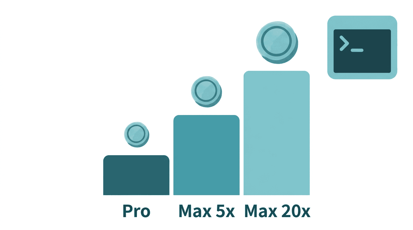 Claude Codeの料金プラン(Pro・Max 5x・Max 20x)を段階で表した図